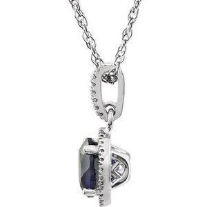 14K White Gold Lab-Grown Blue Sapphire & 1/10 CTW Natural Diamond 18" Necklace