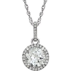 14K White Gold Lab-Grown White Sapphire & 1/10 CTW Natural Diamond 18" Necklace