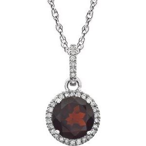 14K White Gold Natural Mozambique Garnet & 1/10 CTW Natural Diamond 18" Necklace