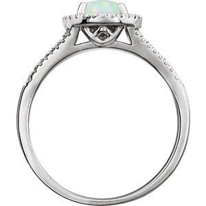 14K White Gold Created Opal & 1/6 CTW Natural Diamond Ring