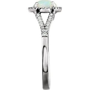 14K White Gold Created Opal & 1/6 CTW Natural Diamond Ring