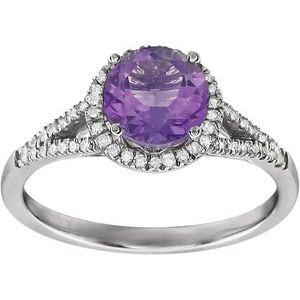 14K White Gold Natural Amethyst & 1/6 CTW Natural Diamond Ring