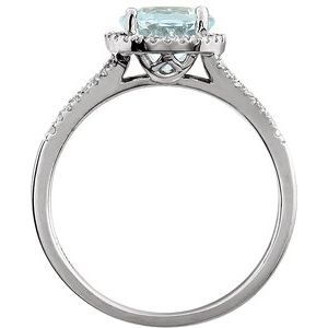 14K White Gold Natural Aquamarine & 1/6 CTW Natural Diamond Ring