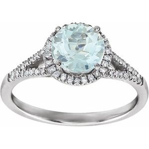 14K White Gold Natural Aquamarine & 1/6 CTW Natural Diamond Ring