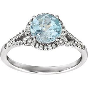 14K White Gold Natural Sky Blue Topaz & 1/6 CTW Natural Diamond Ring