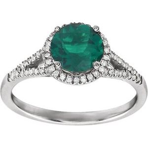 14K White Gold Lab-Grown Emerald & 1/6 CTW Natural Diamond Ring