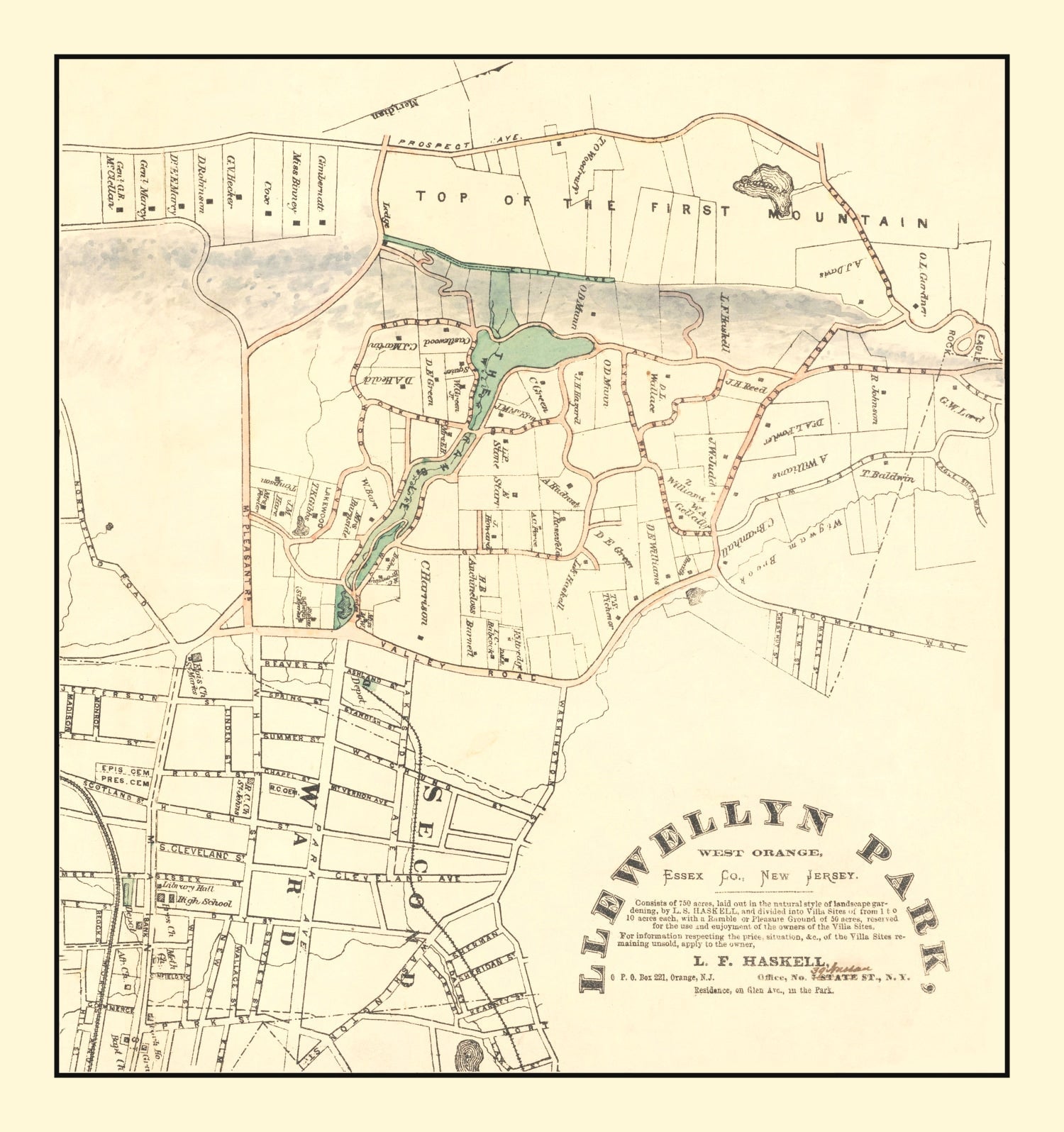 Vintage Llewellyn Park West Orange NJ Map 1870