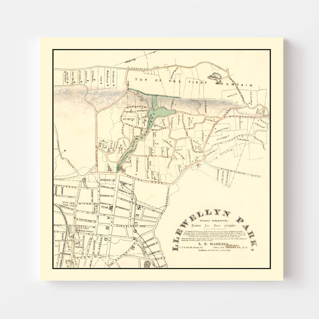 Vintage Llewellyn Park West Orange NJ Map 1870