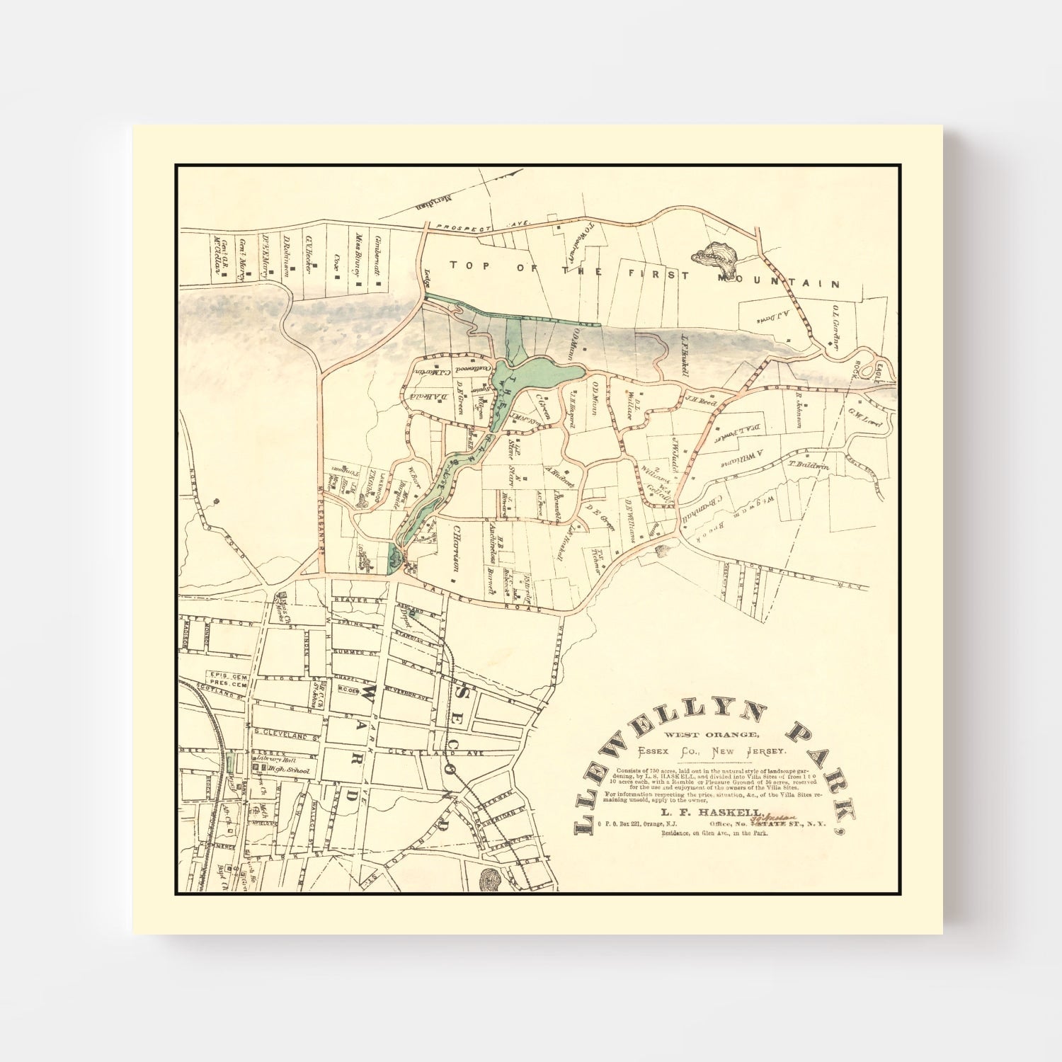 Vintage Llewellyn Park West Orange NJ Map 1870