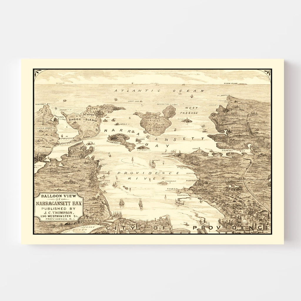 Vintage Narragansett Bay Map 1870