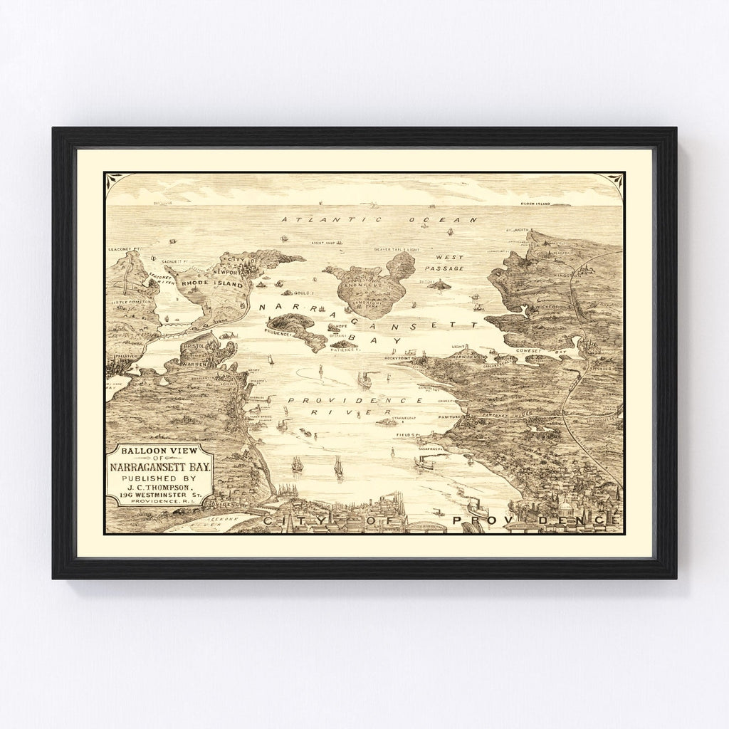 Vintage Narragansett Bay Map 1870