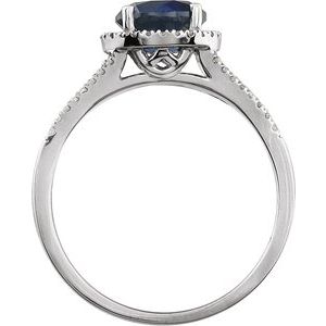 14K White Gold Lab-Grown Blue Sapphire & 1/6 CTW Natural Diamond Ring
