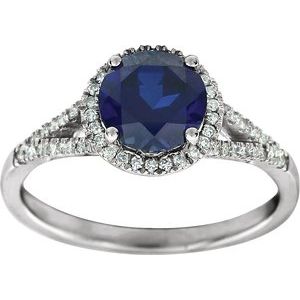 14K White Gold Lab-Grown Blue Sapphire & 1/6 CTW Natural Diamond Ring