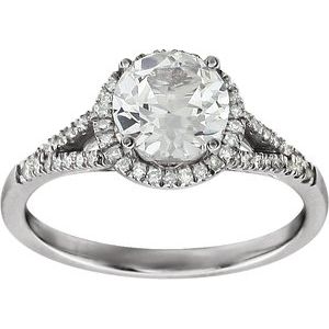 14K White Gold Lab-Grown White Sapphire & 1/6 CTW Natural Diamond Ring