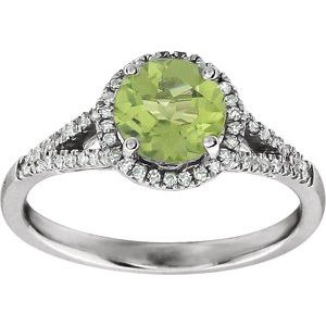 14K White Gold Natural Peridot & 1/6 CTW Natural Diamond Ring