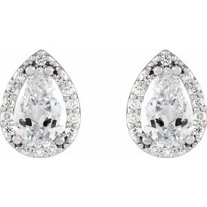 Platinum Lab-Grown Moissanite & .05 CTW Natural Diamond Halo-Style Earrings – image 2
