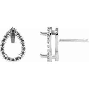 Platinum 4x2.5 mm Pear 4-Prong Halo-Style Friction Post Earring Mounting