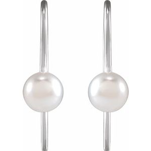14K White Gold Cultured White Akoya Pearl Wire Earrings