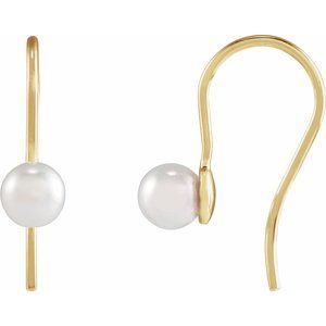 14K Yellow Gold Cultured White Akoya Pearl Wire Earrings