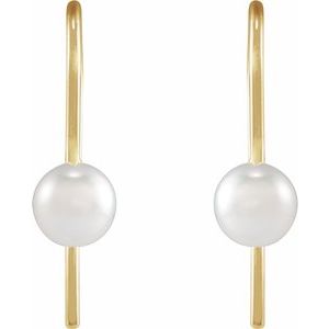 14K Yellow Gold Cultured White Akoya Pearl Wire Earrings