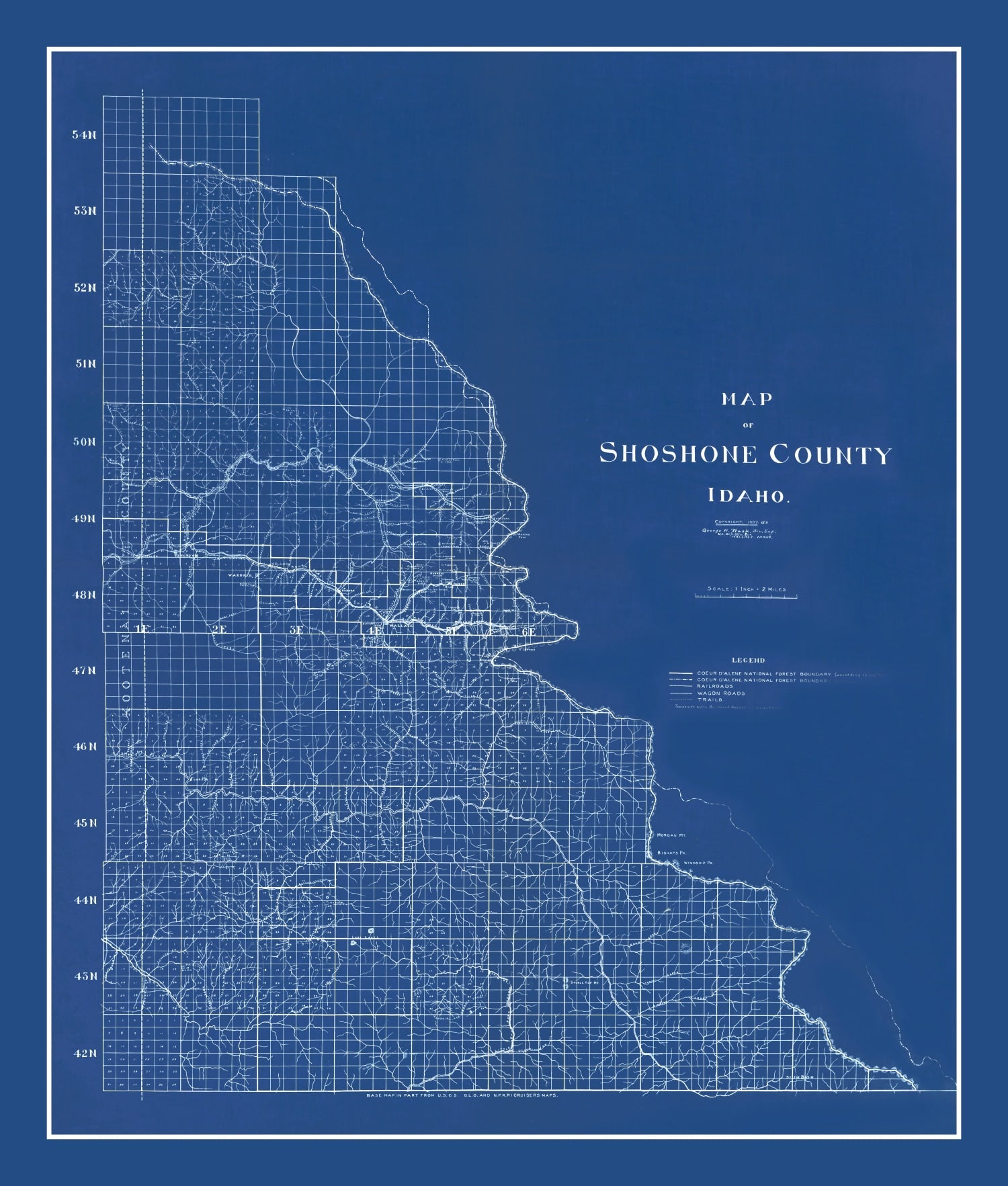Vintage Map of Shoshone County, Idaho 1907