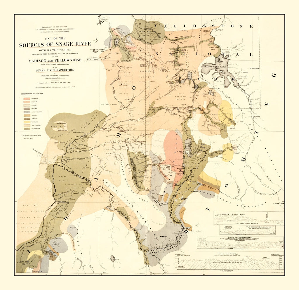 Vintage Map of the Sources of Snake River 1872