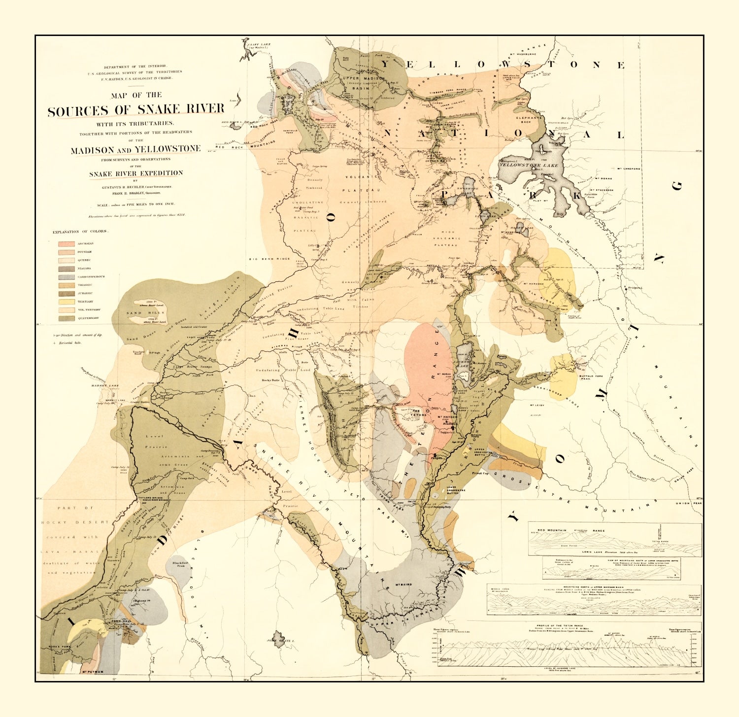 Vintage Map of the Sources of Snake River 1872