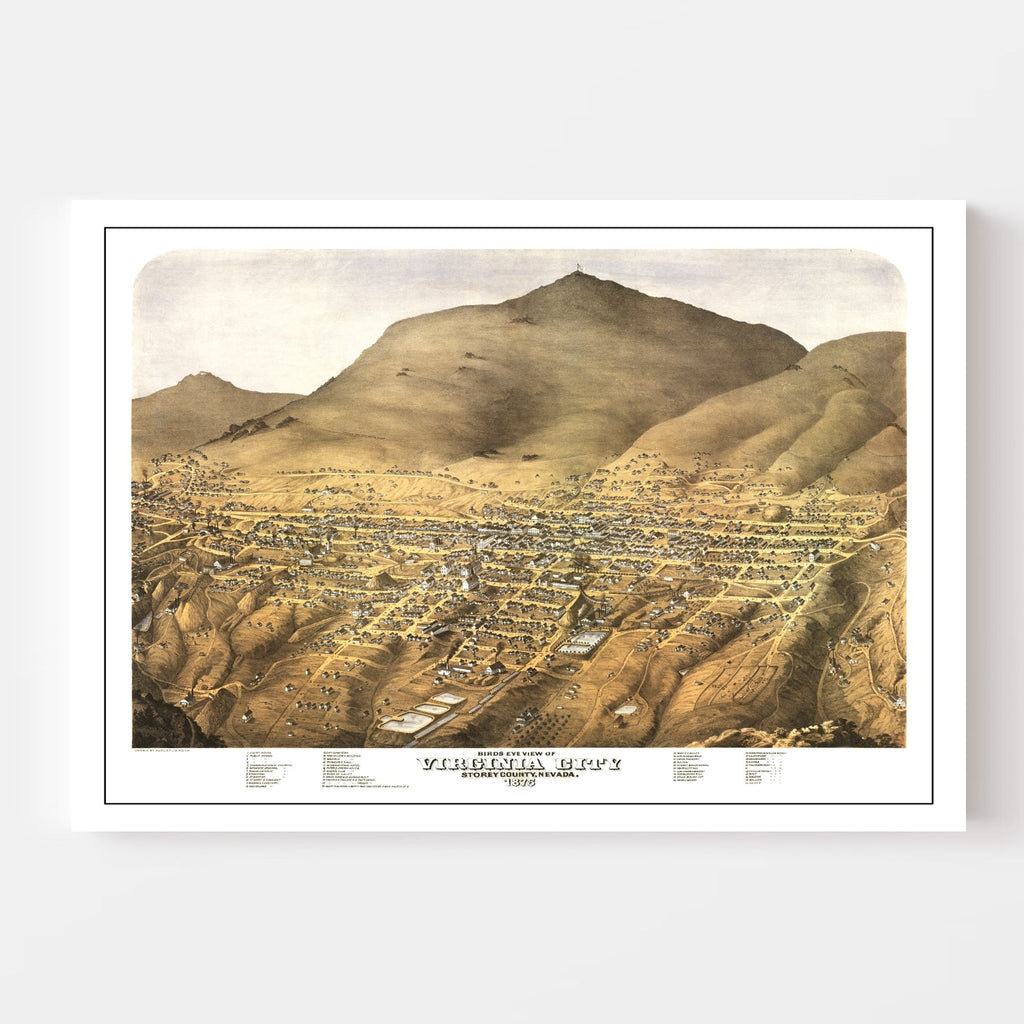 Vintage Map of Virginia City, Nevada 1875