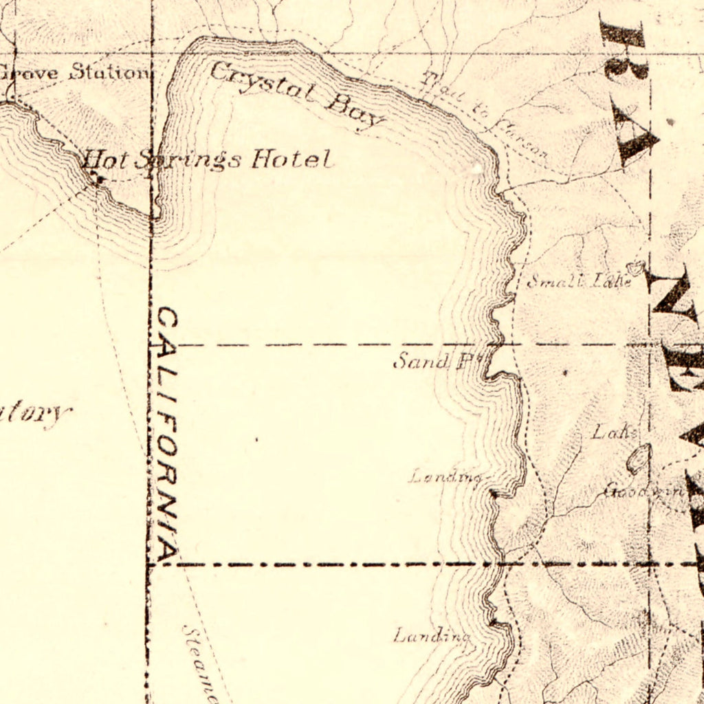 Vintage Topographical Map of Lake Tahoe 1874