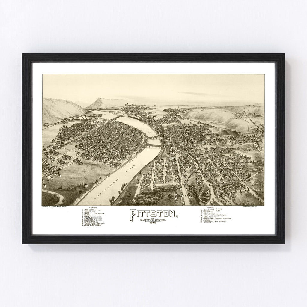 Vintage Map of Pittston & West Pittston, Pennsylvania 1892