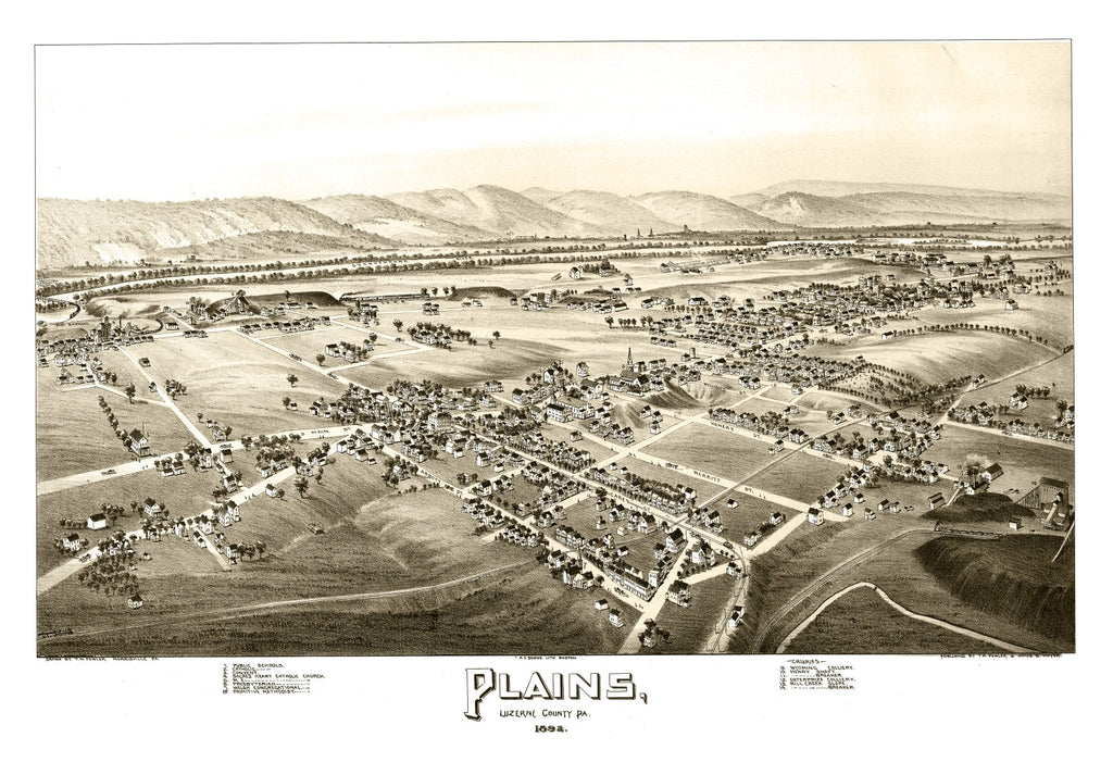 Vintage Map of Plains, Pennsylvania 1892