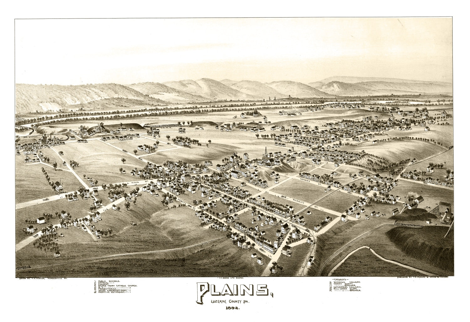 Vintage Map of Plains, Pennsylvania 1892
