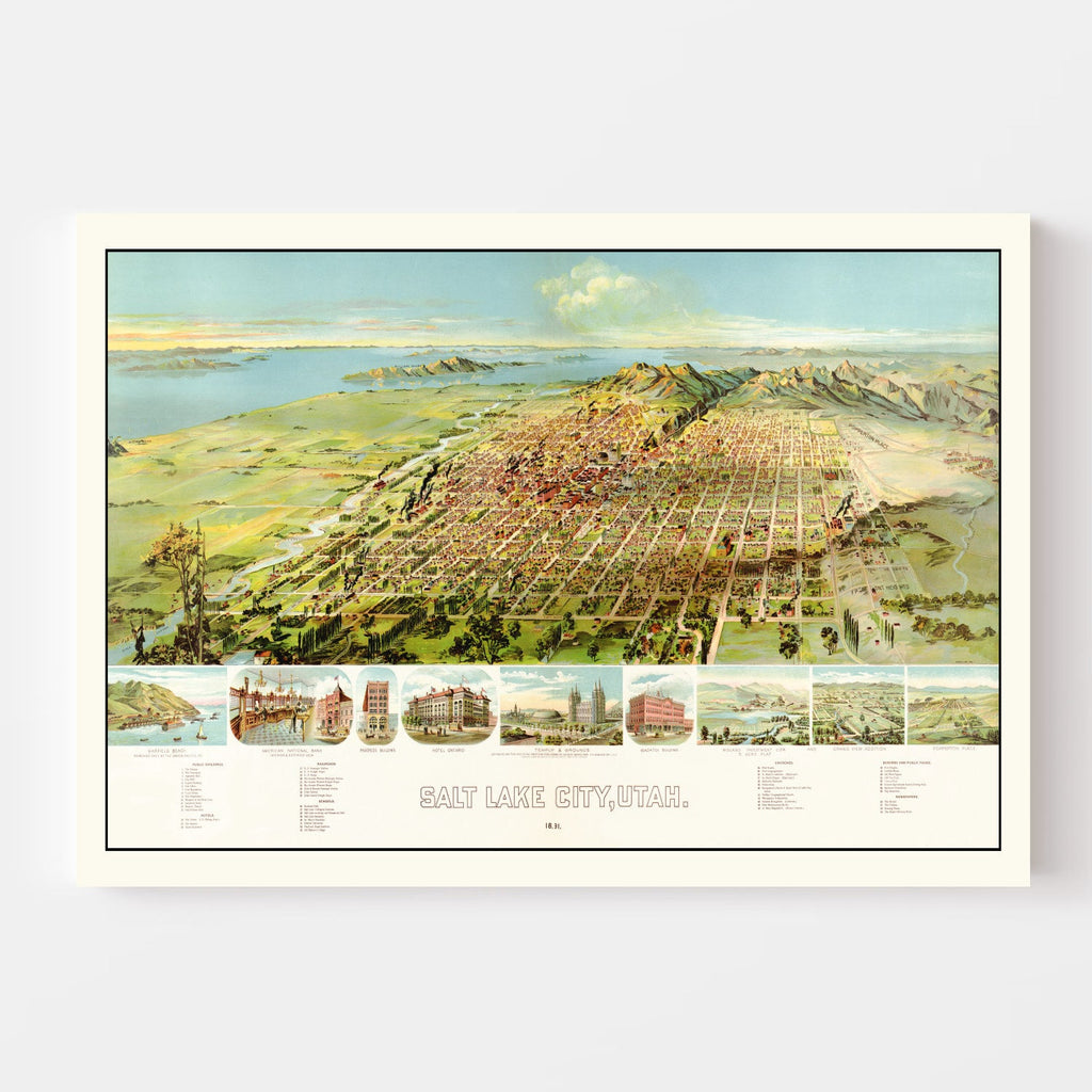 Vintage Map of Salt Lake City, Utah 1891