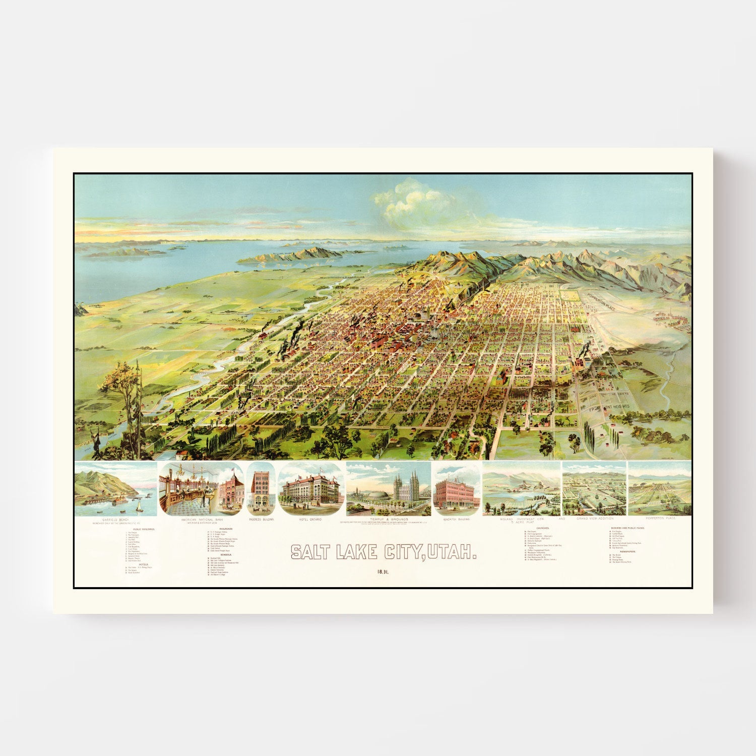 Vintage Map of Salt Lake City, Utah 1891