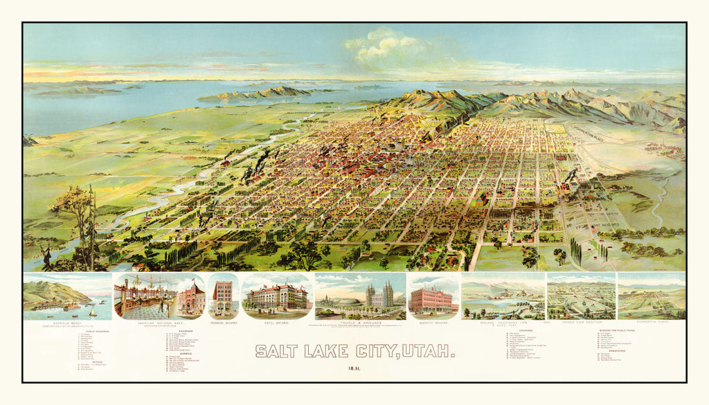 Vintage Map of Salt Lake City, Utah 1891