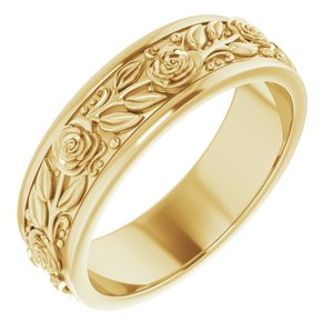 14K Yellow Gold 7 mm Floral Flat Band Size 12