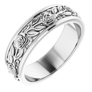 18K White Gold 7 mm Floral Flat Band Size 11.5