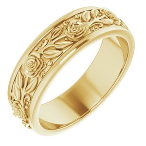 10K Yellow Gold 7 mm Floral Flat Band Size 11.5
