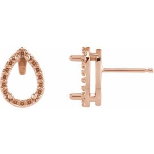 14K Rose Gold 6x4 mm Pear 4-Prong Halo-Style Friction Post Earring Mounting