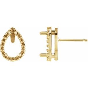 14K Yellow Gold 4x2.5 mm Pear 4-Prong Halo-Style Friction Post Earring Mounting