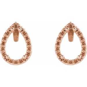 14K Rose Gold 8x5 mm Pear 4-Prong Halo-Style Friction Post Earring Mounting – image 2