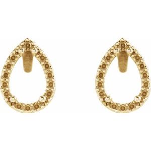 14K Yellow Gold 9x6 mm Pear 4-Prong Halo-Style Friction Post Earring Mounting – image 2