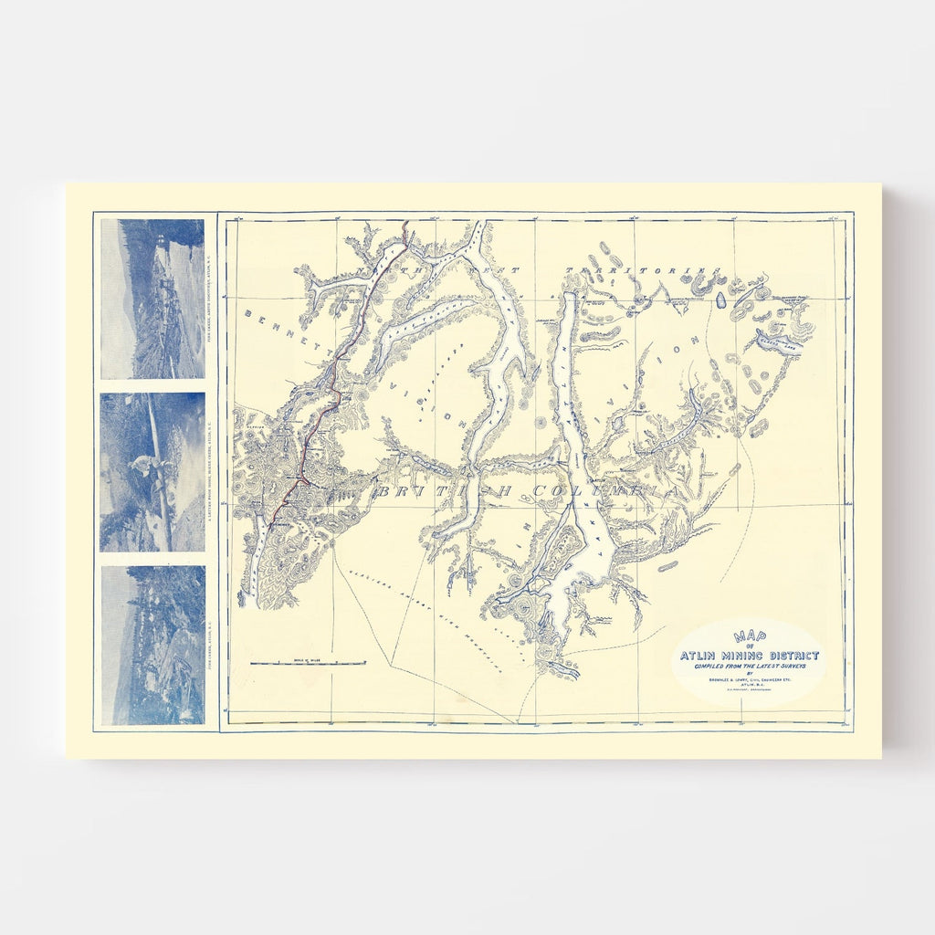 Vintage Map of Atlin Mining District, 1899