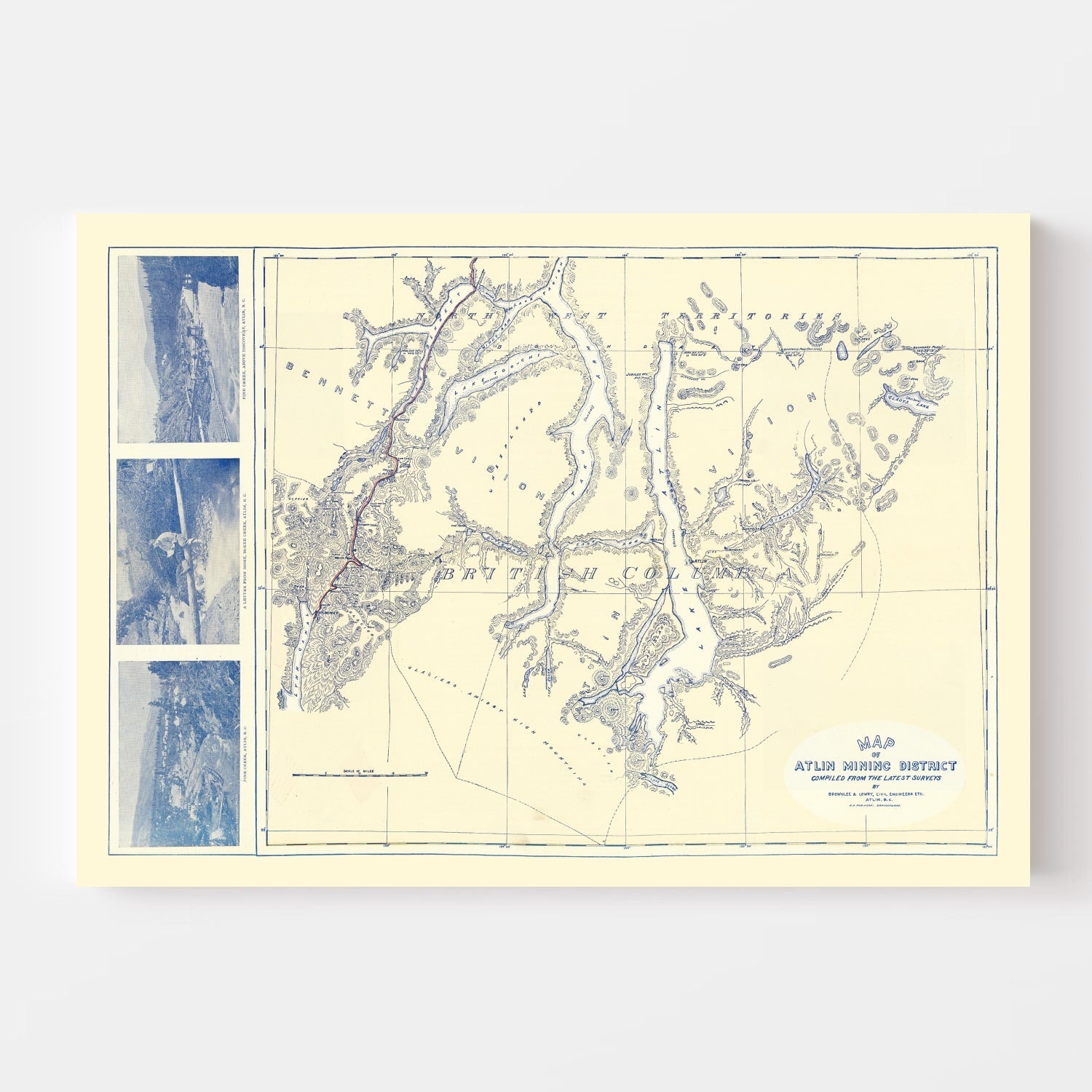 Vintage Map of Atlin Mining District, 1899