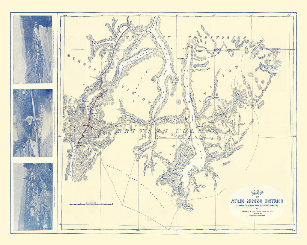 Vintage Map of Atlin Mining District, 1899
