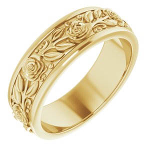 14K Yellow Gold 7 mm Floral Flat Band Size 10.5