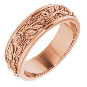 18K Rose Gold 7 mm Floral Flat Band Size 10.5