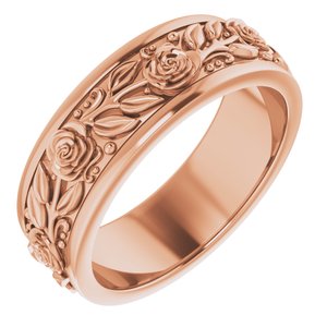 18K Rose Gold 7 mm Floral Flat Band Size 9