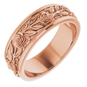 18K Rose Gold 7 mm Floral Flat Band Size 9.5