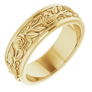 18K Yellow Gold 7 mm Floral Flat Band Size 9.5